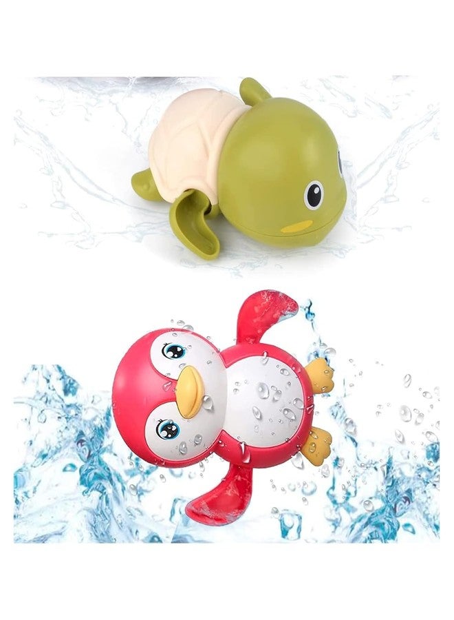 GoldiMec Swimming Turtle & Penguin for Toddlers / Babies Pack of 2 Bath tub Toy Windup Toys Key Operated Toys Cutte Floating Bathing Toys (Multicolor) (Turtle and penguine) - Image 1